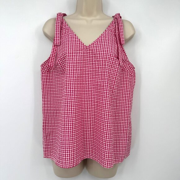 Dalia checkered tank top blouse shirt bow woman’s size medium pink white - Picture 1 of 13